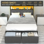 Modern Rustic Full Size Upholstered Bed Frame with LED Lights, Charging Station & 2 Storage Drawers