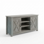 MMK FURNISHINGS Modern Farmhouse TV Stand with X-Frame Cabinet Doors, Weathered Grey Wood Entertainment Center