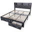 MMK FURNISHINGS Modern Diamond-Tufted PU Leather Platform Bed Frame with Storage Headboard & Under-Bed Drawers