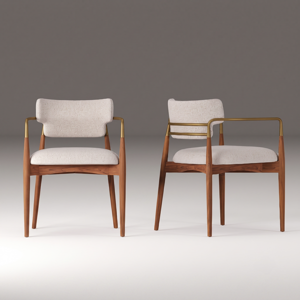 Premium Mid-Century Modern Dining Chair with Solid Ash Wood & Brass-Tone Metal
