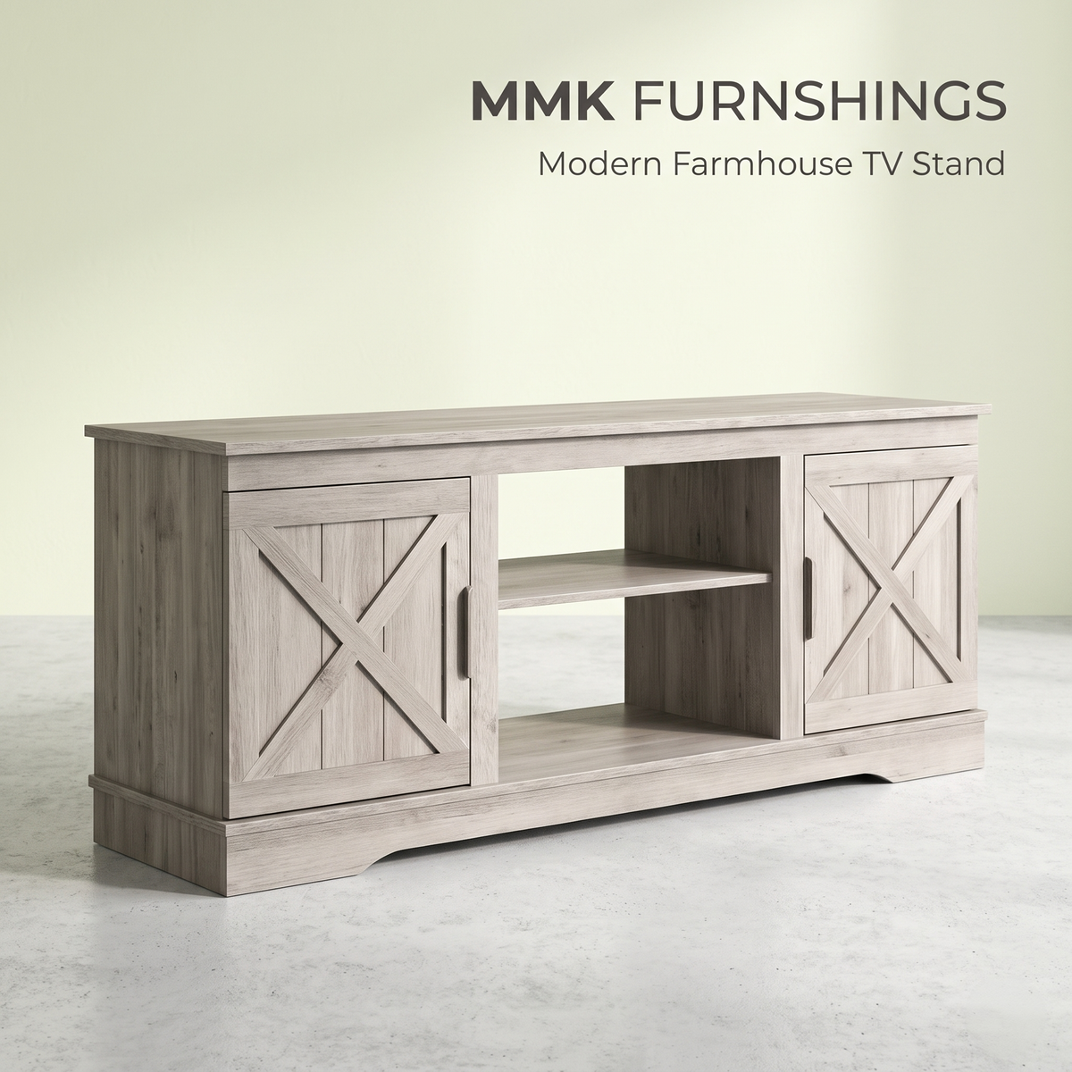 Modern Farmhouse Wood TV Stand with Storage Cabinets