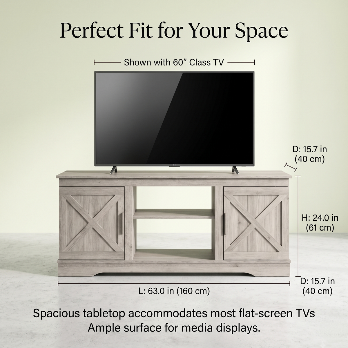 Modern Farmhouse Wood TV Stand with Storage Cabinets