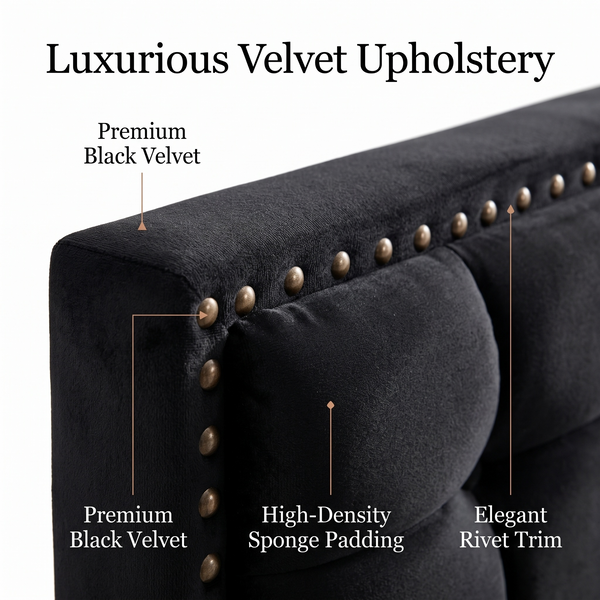 Premium Black Velvet Upholstered Platform Bed Frame with 4 Storage Drawers