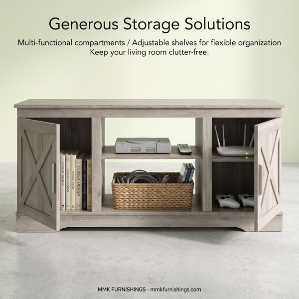 Modern Farmhouse Wood TV Stand with Storage Cabinets