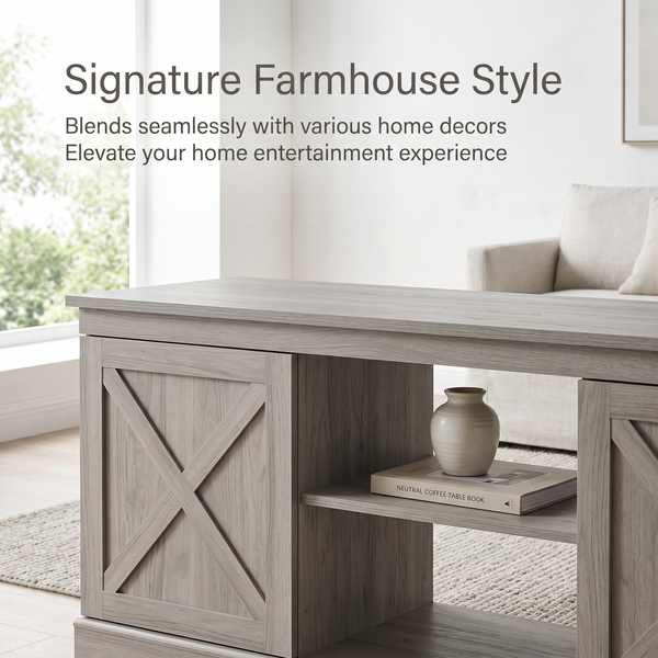 Modern Farmhouse Wood TV Stand with Storage Cabinets