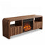 Premium Mid-Century Modern Walnut TV Stand with Built-In Electric Fireplace & Fluted Doors