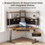 L-Shaped Electric Sit-Stand Corner Desk with Integrated Shelves & Fabric Storage Pockets