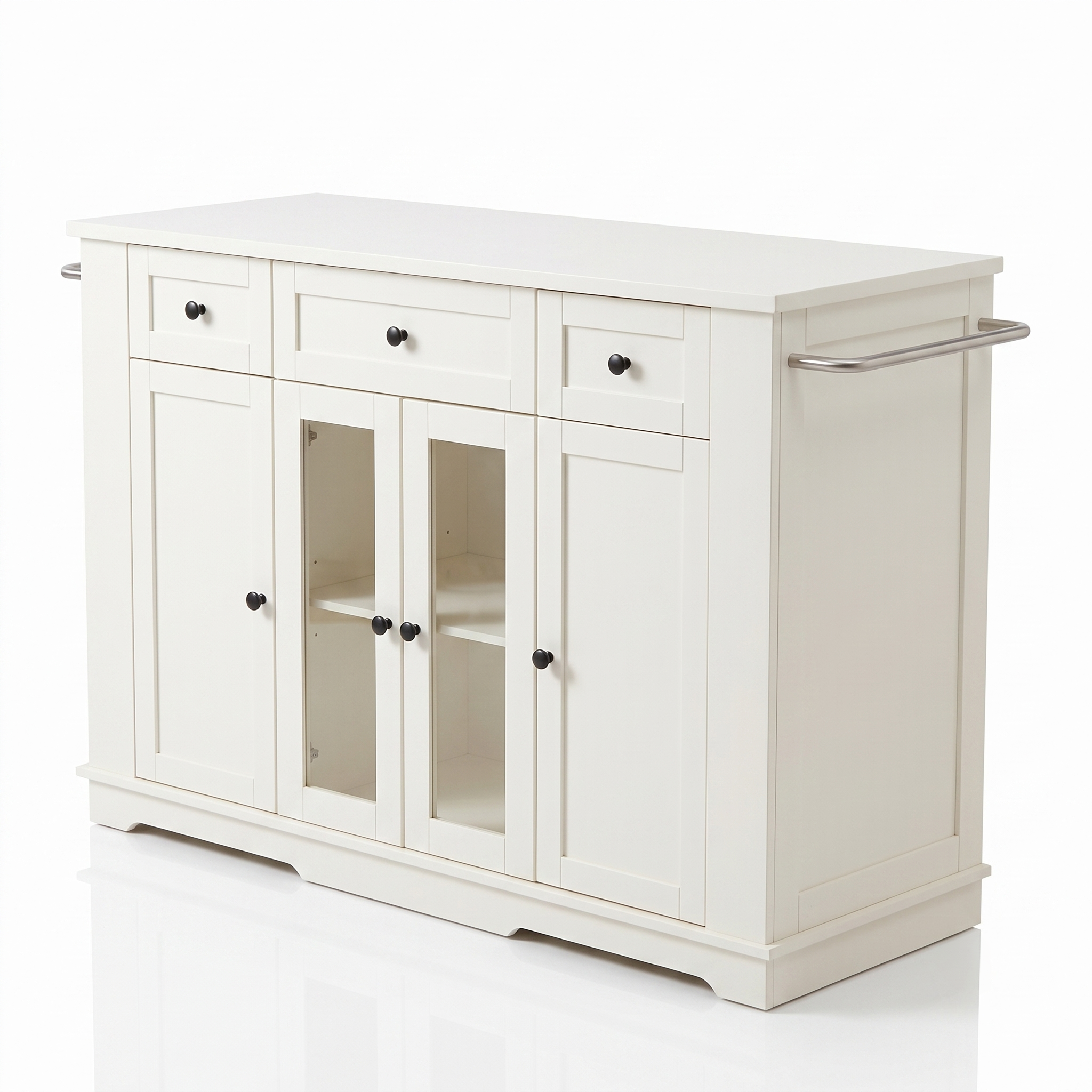 Premium Large White Kitchen Island & Buffet Sideboard with Glass Display Doors Secondary image