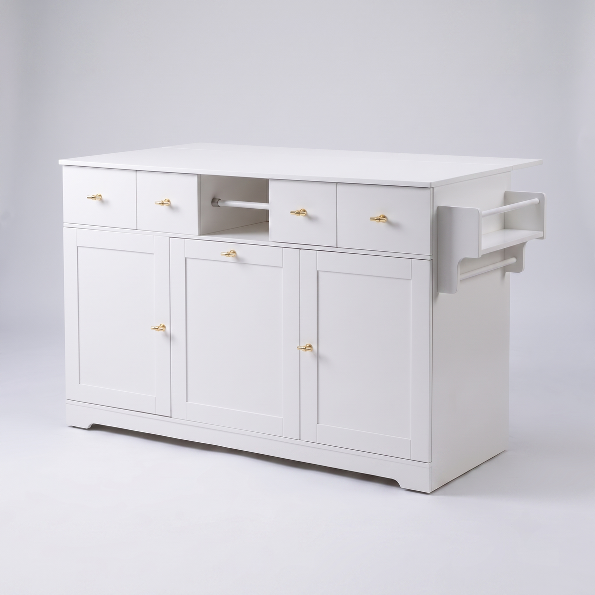 Premium Modern White Storage Cabinet & Kitchen Buffet Sideboard with Gold Hardware