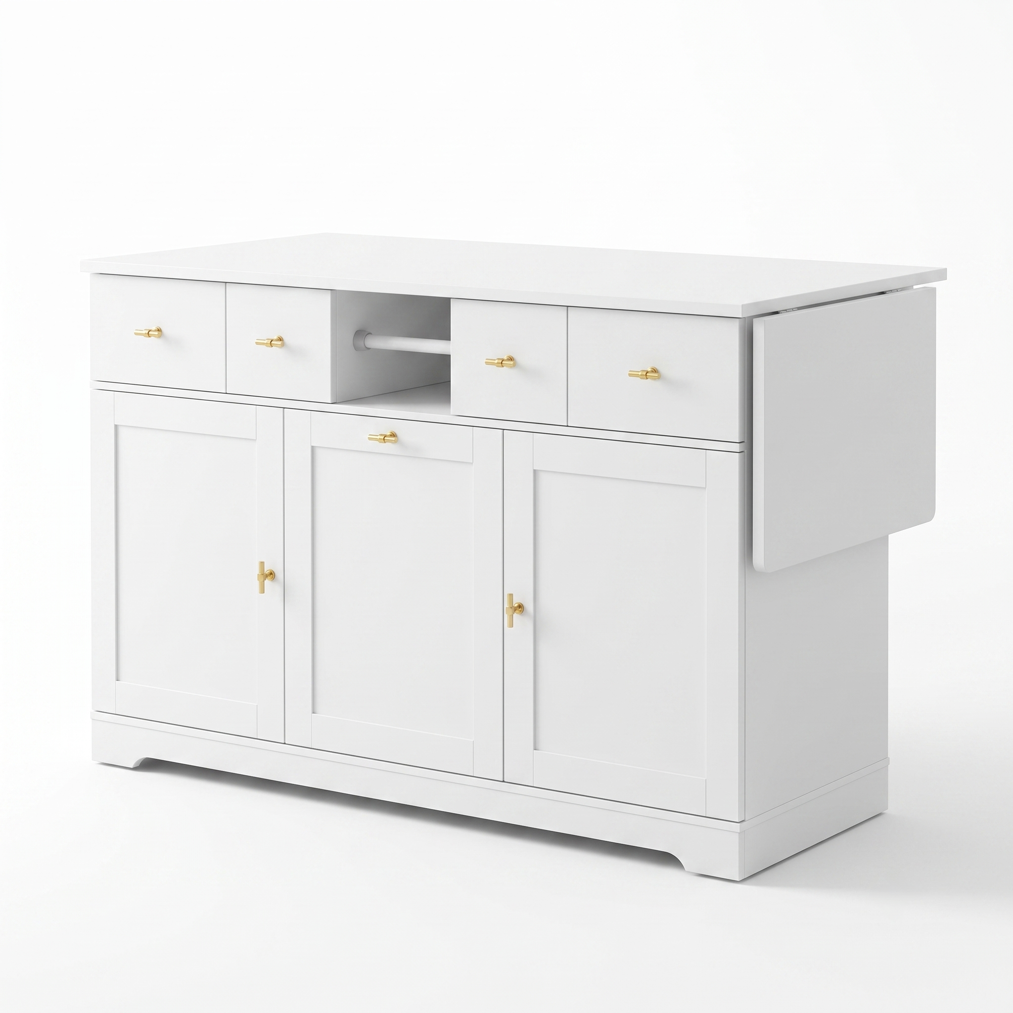 Premium Modern White Storage Cabinet & Kitchen Sideboard with Expandable Drop Leaf