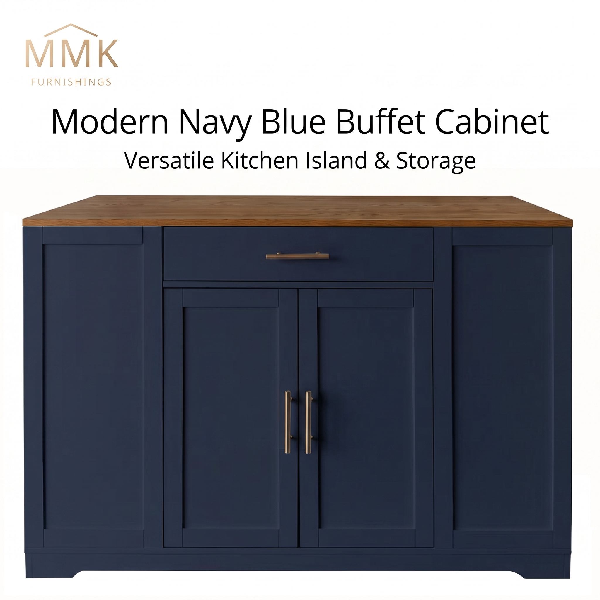 Premium Compact Modern Navy Blue Storage Cabinet & Kitchen Buffet with Gold Hardware Secondary image