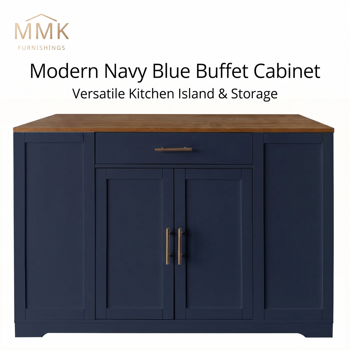 Premium Compact Modern Navy Blue Storage Cabinet & Kitchen Buffet with Gold Hardware