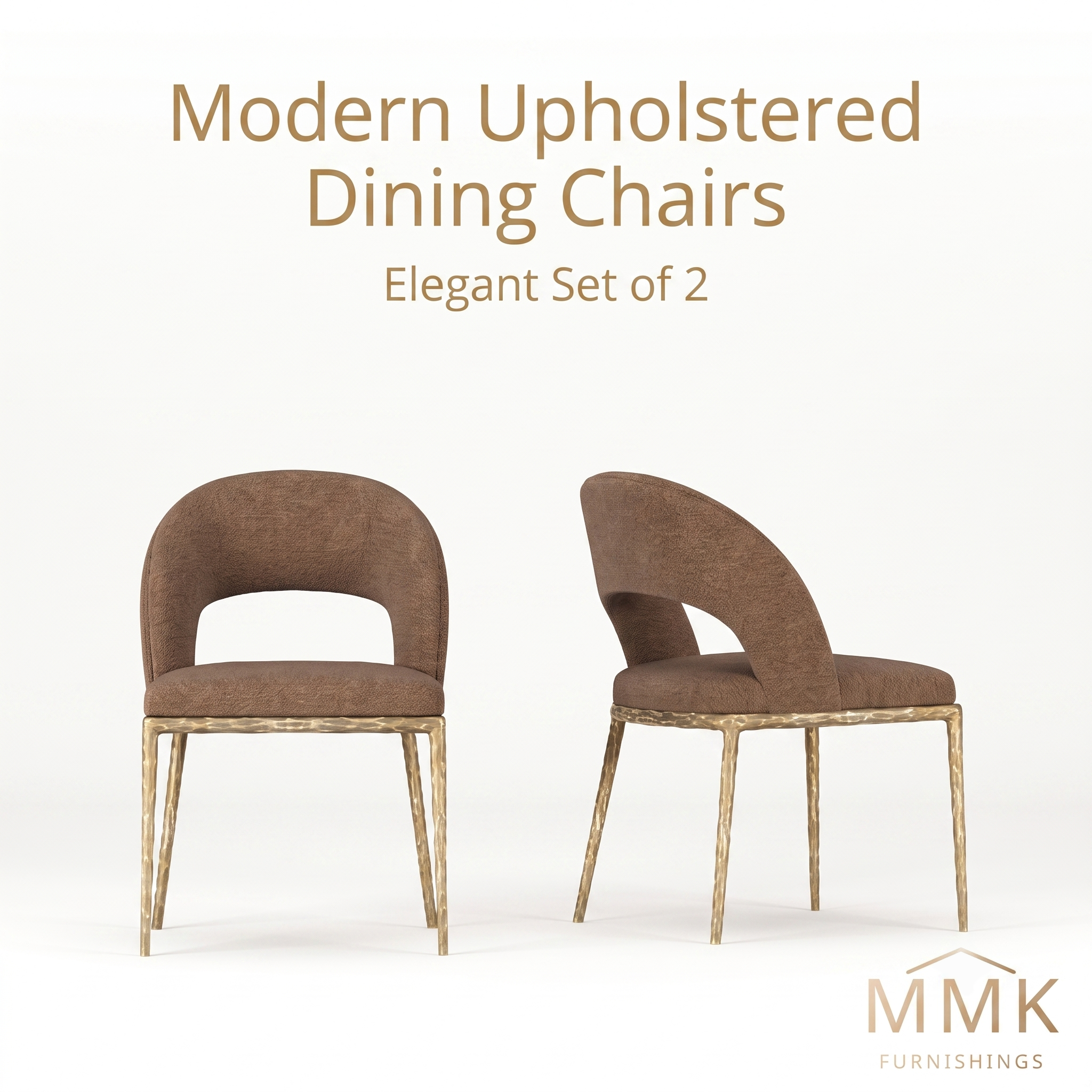 Premium Modern Upholstered Dining Chairs with Curved Cutout Back & Textured Gold Steel Legs (Set of 2) Secondary image