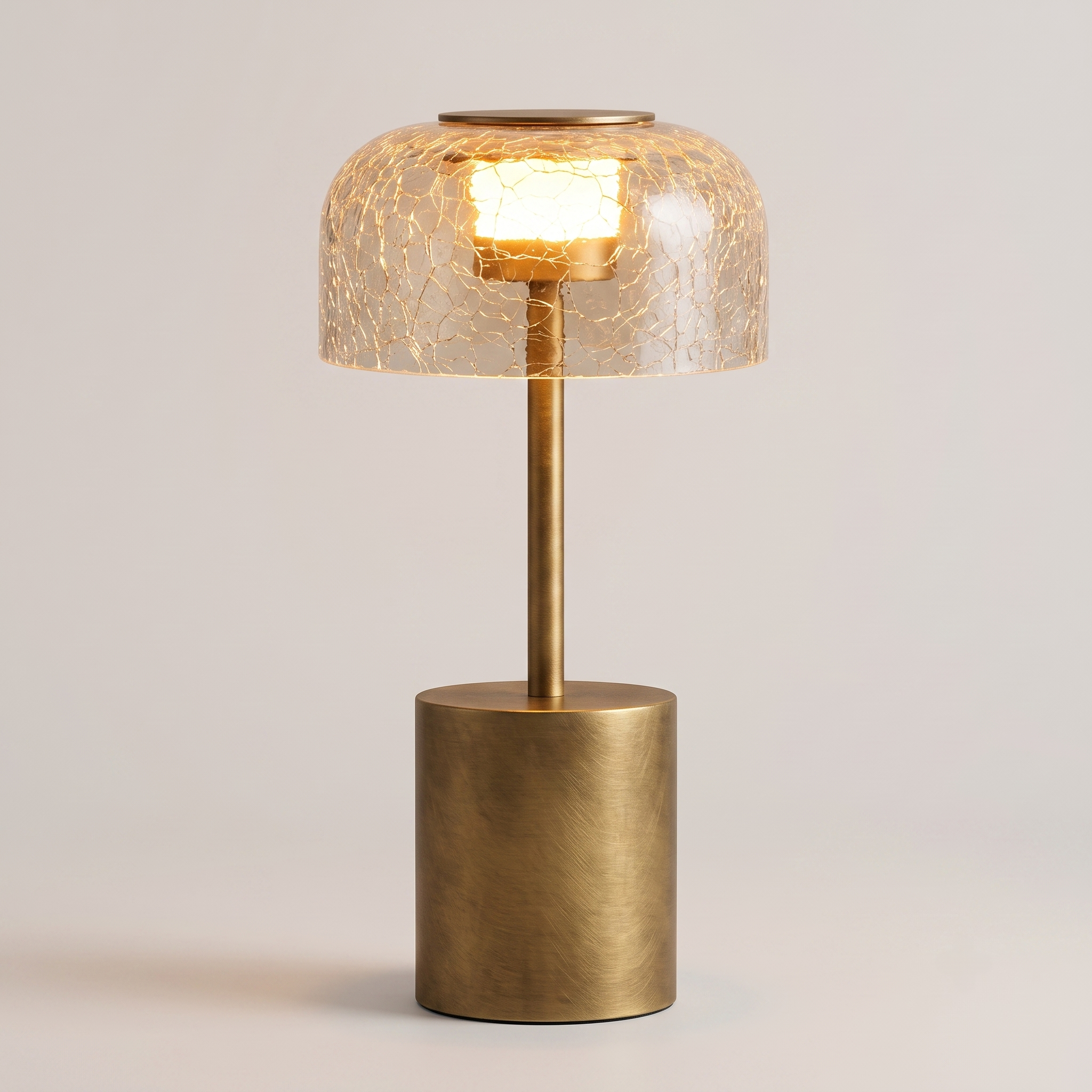 Modern Iron & Crackle Glass Desk Lamp in Brushed Brass