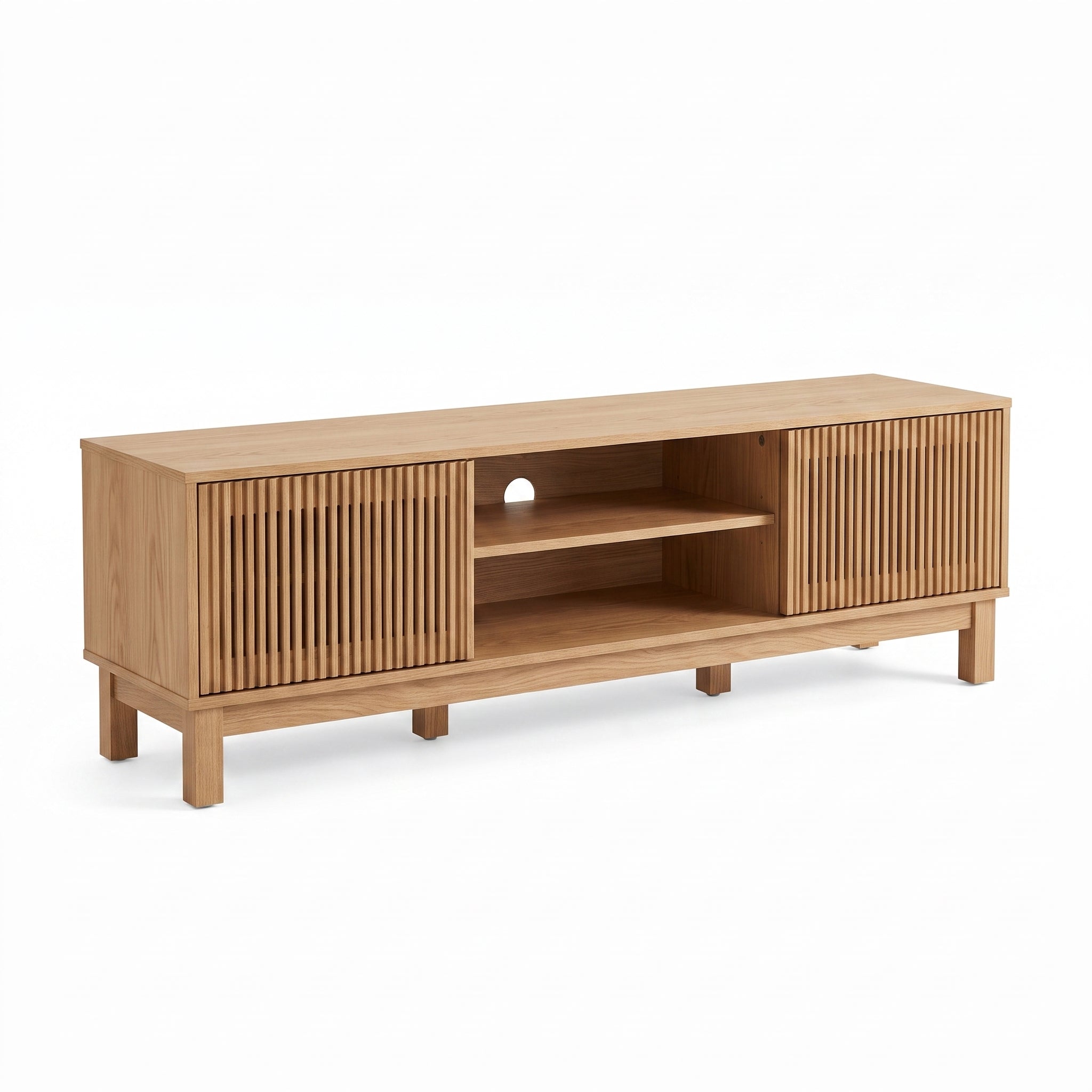 Premium Mid-Century Modern Slatted Wood TV Stand & Media Console