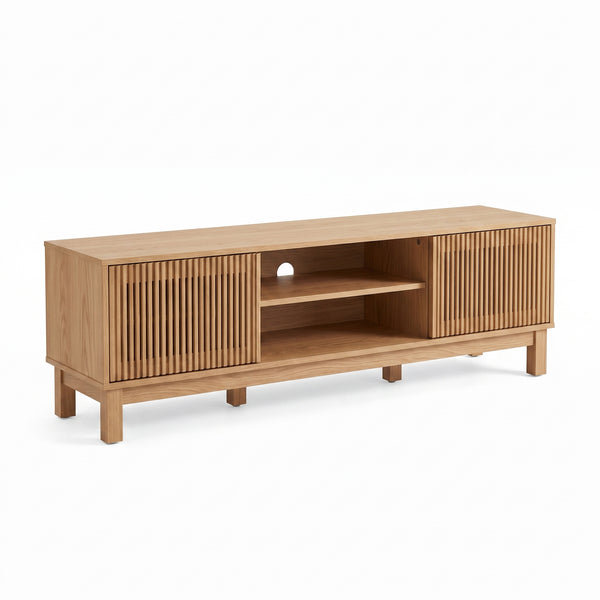 Premium Mid-Century Modern Slatted Wood TV Stand & Media Console