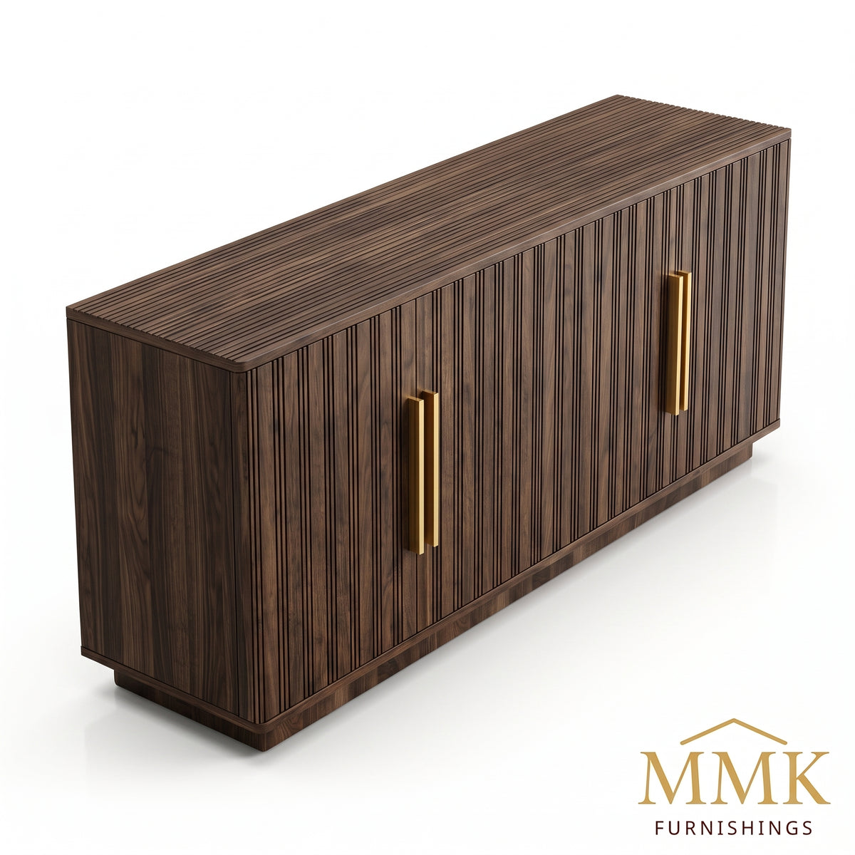 Premium Modern Fluted Walnut TV Stand & Media Console with Gold Hardware Main image