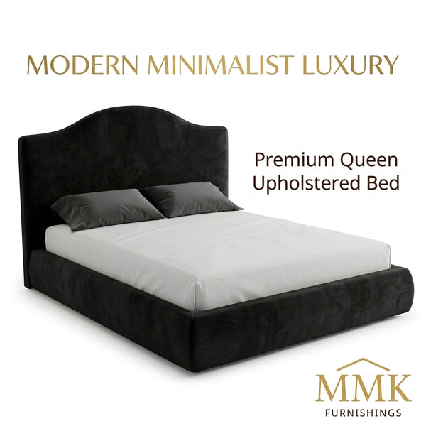 Premium Queen Completely Upholstered Lift-Up Storage Bed with Curved Headboard - Black