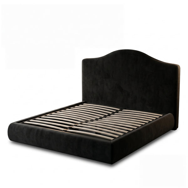 Premium King Completely Upholstered Lift-Up Storage Bed with Curved Headboard - Black