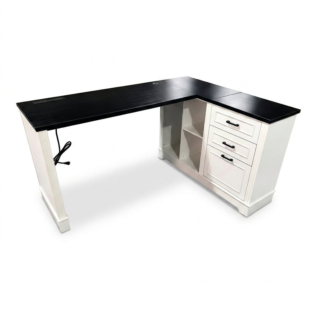 Premium 61" Two-Tone L-Shaped Home Office Desk with Storage & Ergonomic Lift Mechanism