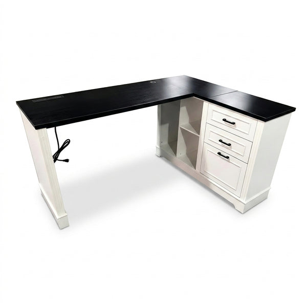 Premium 61" Two-Tone L-Shaped Home Office Desk with Storage & Ergonomic Lift Mechanism