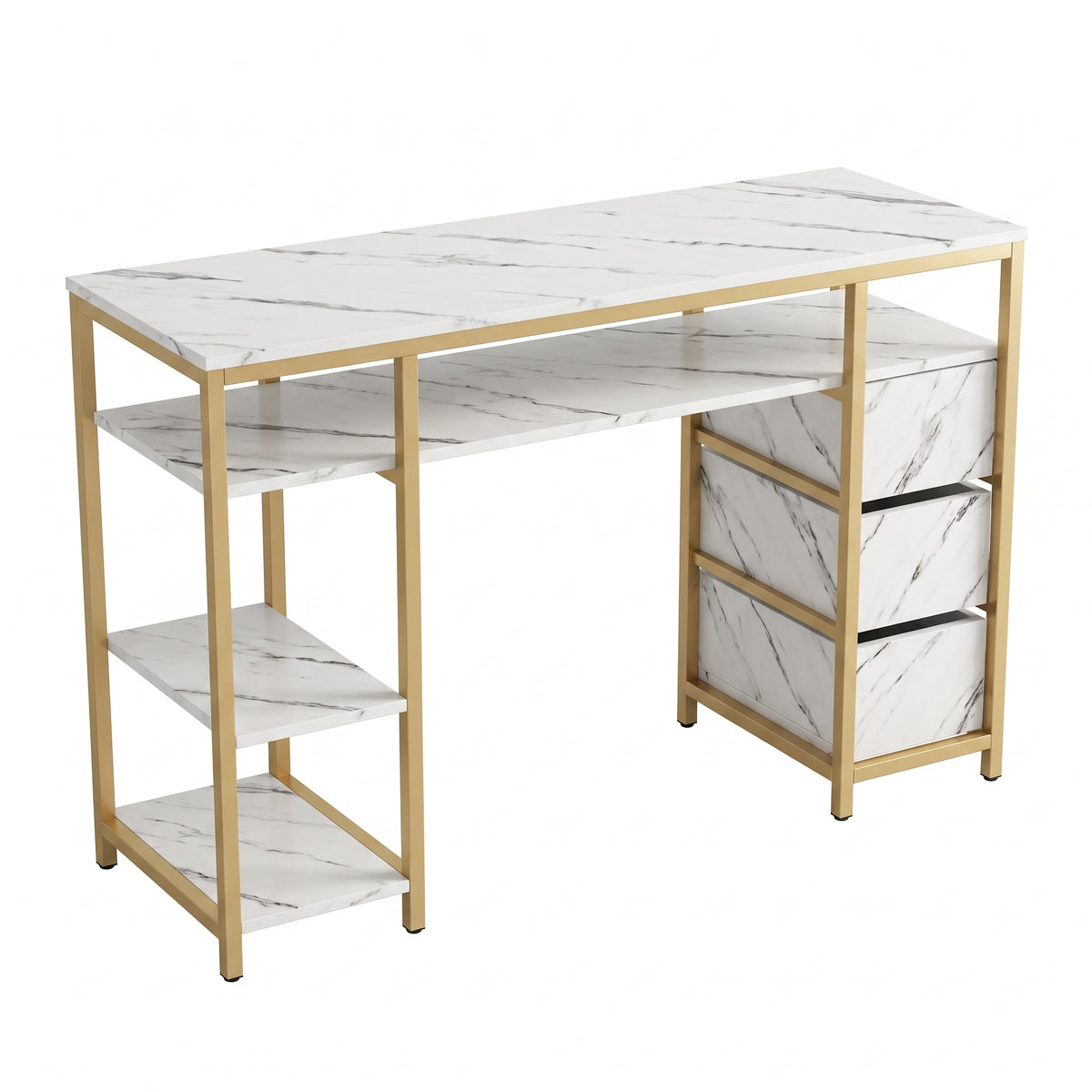 Premium Luxury White Marble & Gold Manicure Table Desk Main image