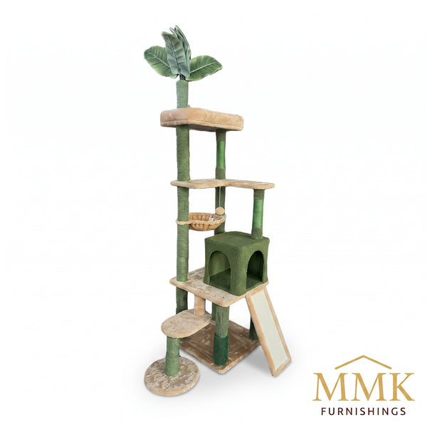 Premium Multi-Level Tropical Palm Tree Cat Tower with Teddy Fleece Condo