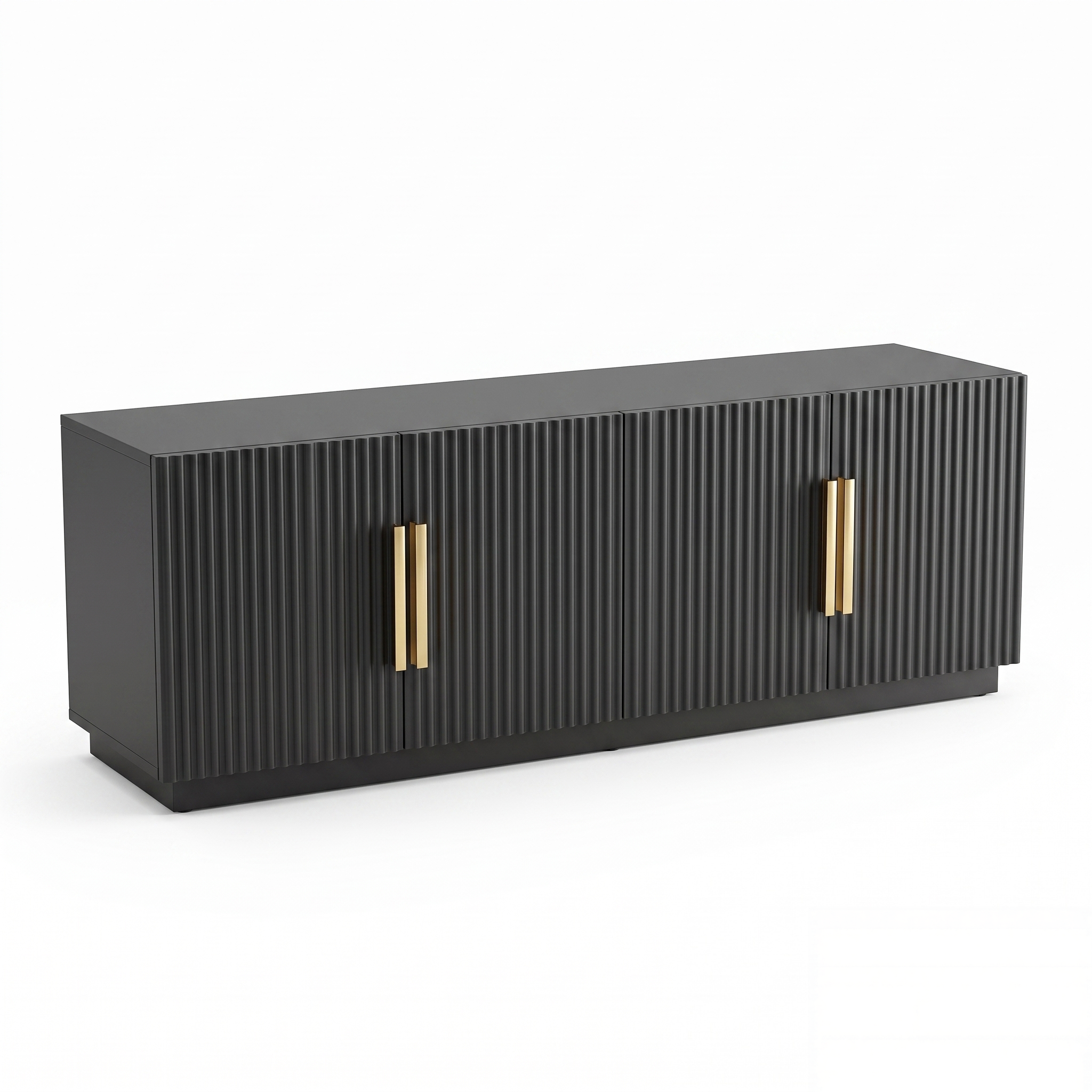 MMK FURNISHINGS Modern Fluted TV Stand with Gold Handles, Black Ribbed Wood Media Console & Entertainment Center Main image