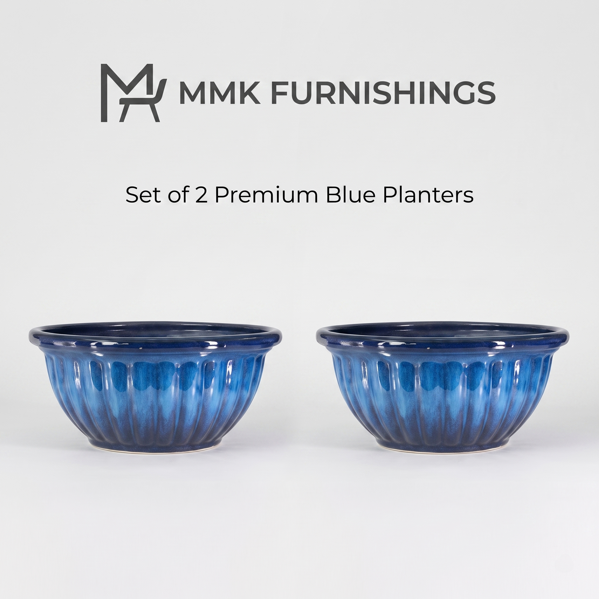 MMK Furnishings Elegant Blue Ribbed Plastic Planter (100% PP Plastic)