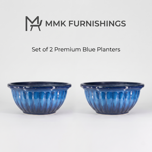 MMK Furnishings Elegant Blue Ribbed Plastic Planter (100% PP Plastic)