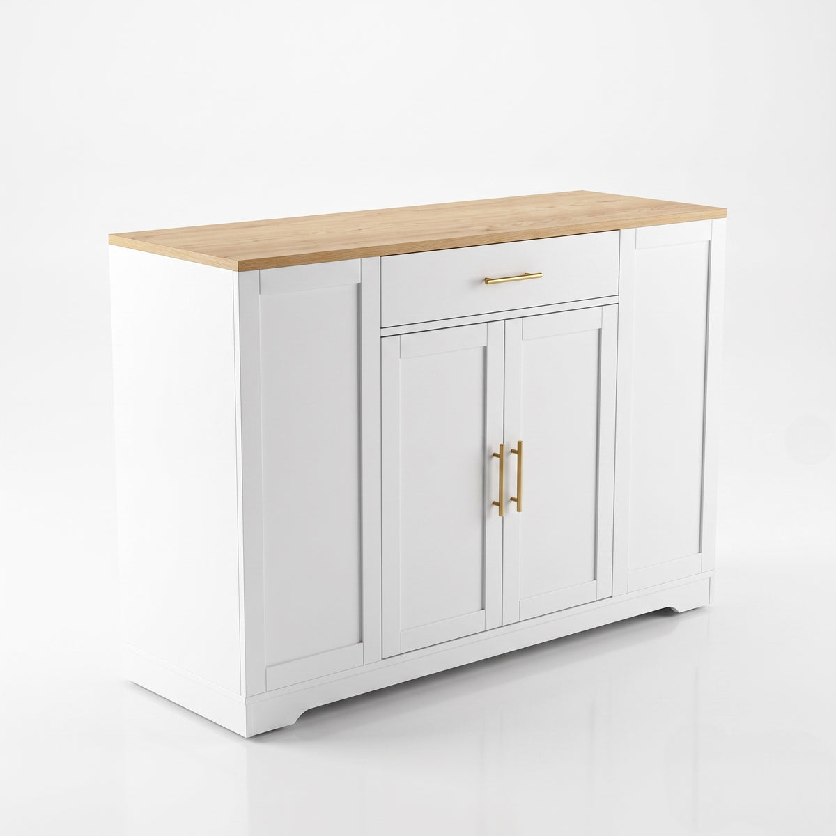 MMK FURNISHINGS Modern White Buffet Cabinet with Wood Top & Gold Hardware, Freestanding Storage Sideboard for Kitchen & Dining Room Main image