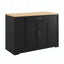 Black Sideboard Buffet Cabinet with Natural Wood-Grain Top and Silver Handles
