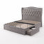 Luxury Tufted Velvet Upholstered Platform Bed Frame with Storage Drawer - Grey
