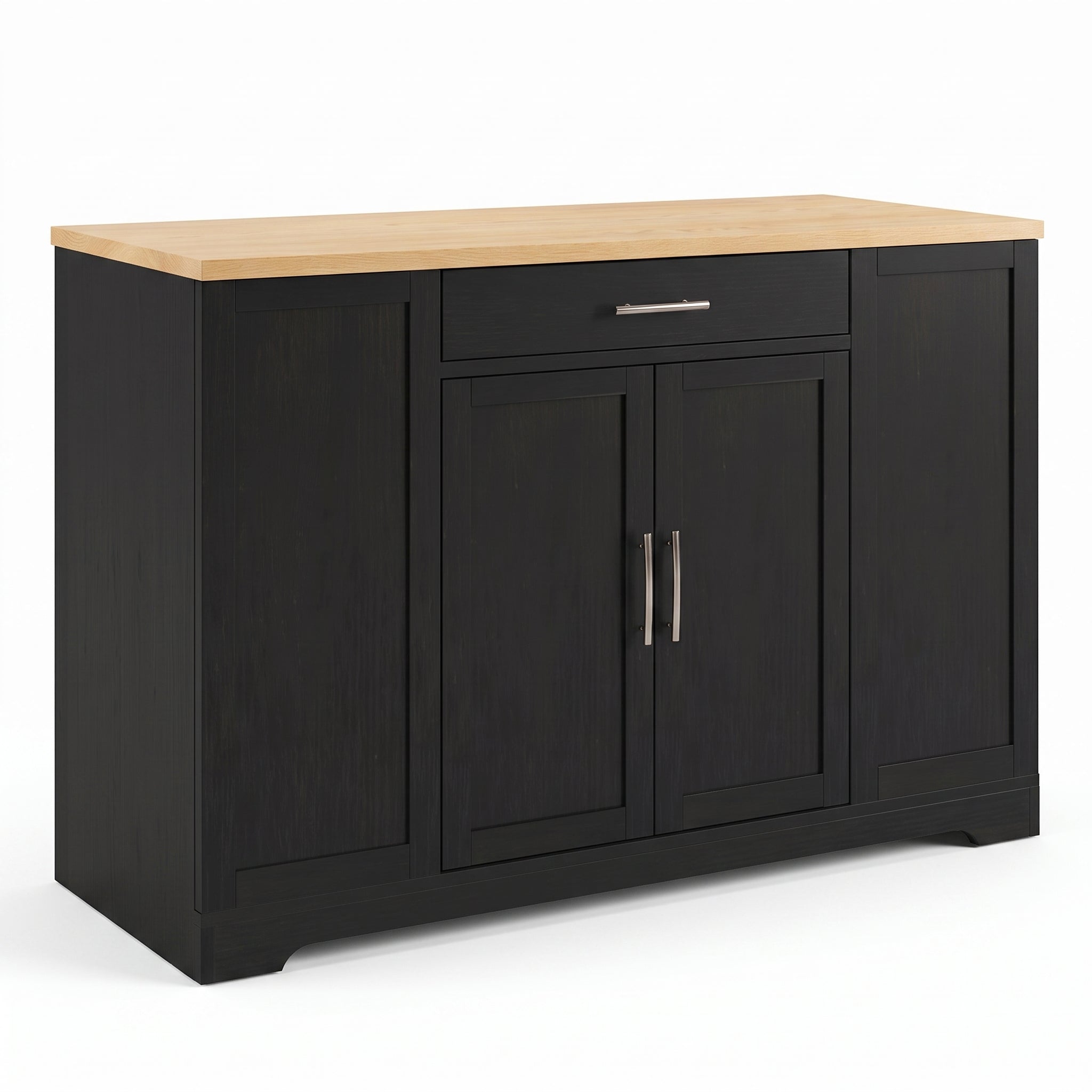 MMK FURNISHINGS Modern Kitchen Island & Dining Room Sideboard with Natural Wood Top