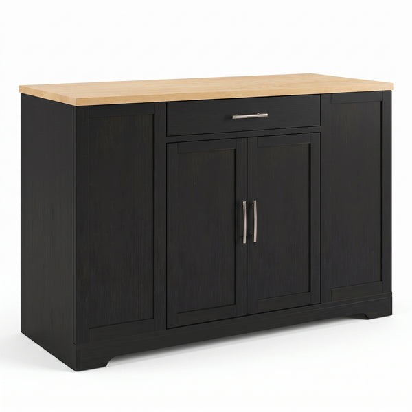 MMK FURNISHINGS Modern Kitchen Island & Dining Room Sideboard with Natural Wood Top