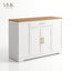 MMK Furnishings Modern Farmhouse White Sideboard Buffet Cabinet with Wood Grain Top & Gold Handles