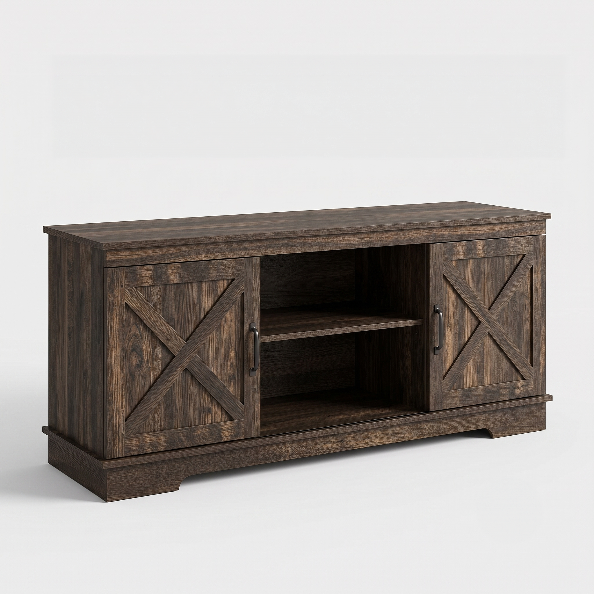 MMK FURNISHINGS Rustic Farmhouse Wood TV Stand with X-Pattern Cabinets & Open Shelves Main image