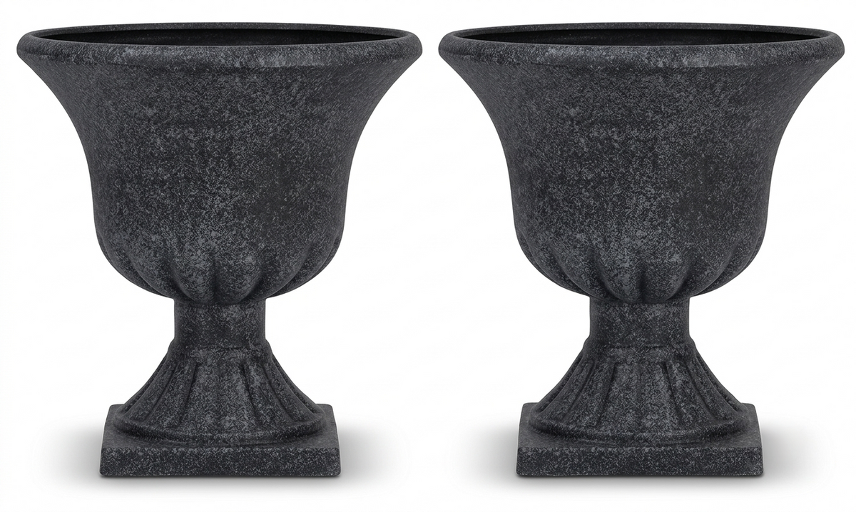 MMK Furnishings Classic Pedestal Urn Planter – Lightweight 100% PP Plastic, Faux Stone Finish for Indoor & Outdoor Use Main image