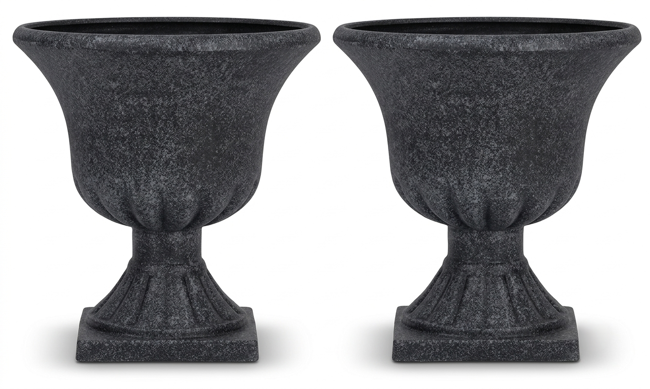 MMK Furnishings Classic Pedestal Urn Planter – Lightweight 100% PP Plastic, Faux Stone Finish for Indoor & Outdoor Use