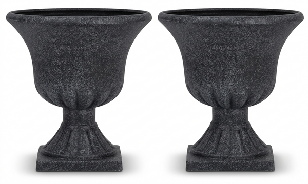 MMK Furnishings Classic Pedestal Urn Planter – Lightweight 100% PP Plastic, Faux Stone Finish for Indoor & Outdoor Use