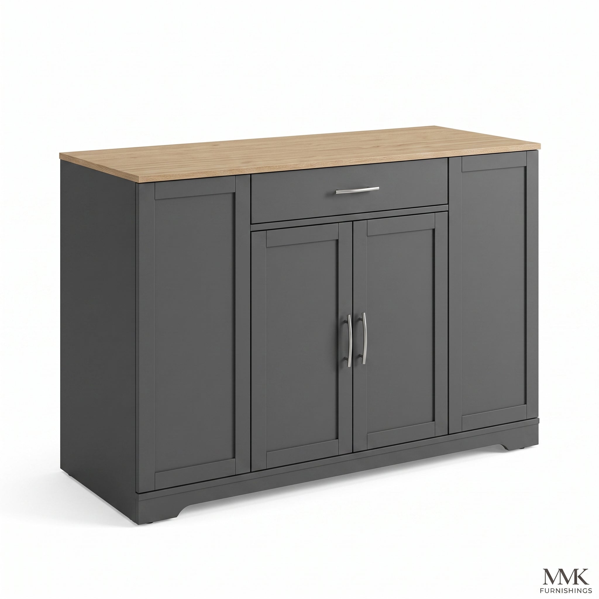 MMK FURNISHINGS Modern Grey Wooden Sideboard & Storage Cabinet with Natural Wood Top Main image
