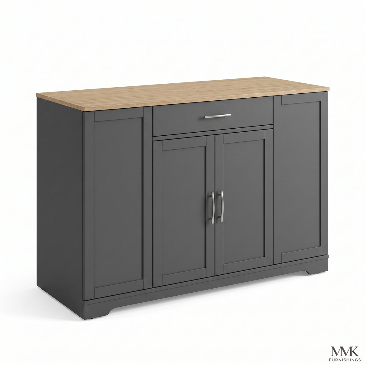 Modern Kitchen Storage Cabinet & Sideboard with Natural Wood Top - Dark Grey
