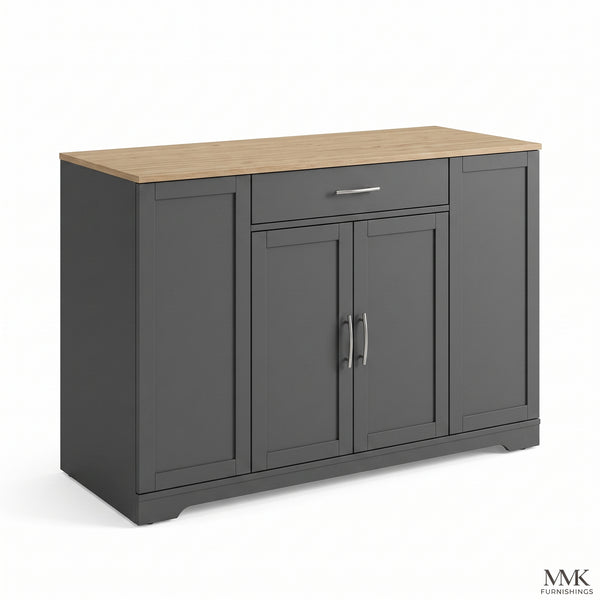 Modern Kitchen Storage Cabinet & Sideboard with Natural Wood Top - Dark Grey