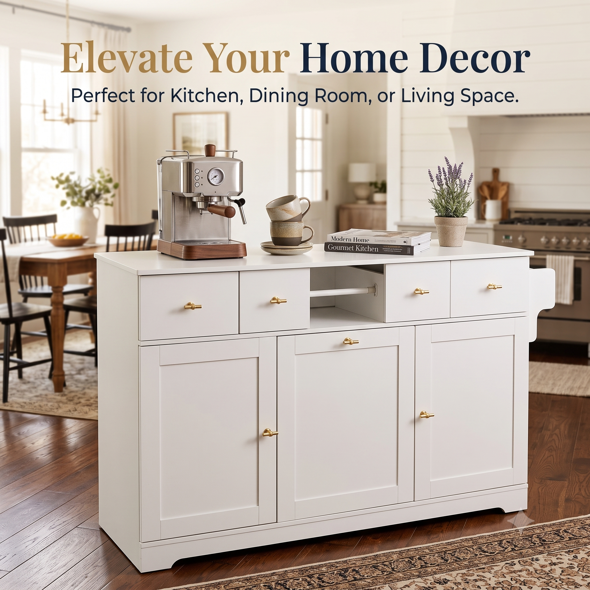 Premium Modern White Storage Cabinet & Kitchen Sideboard with Expandable Drop Leaf Secondary image