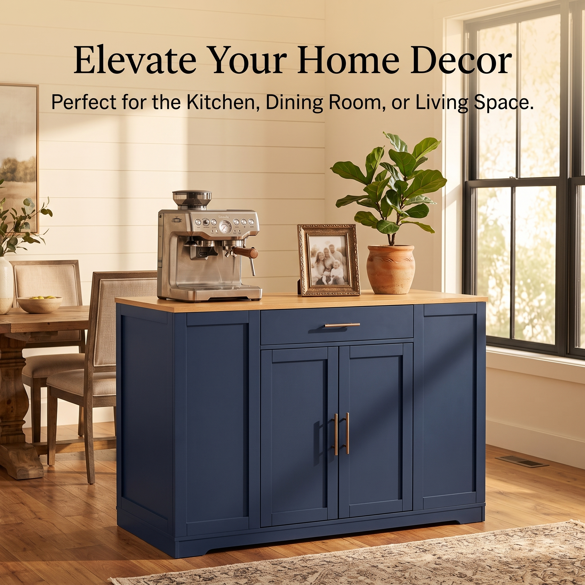 Premium Modern Navy Blue Storage Cabinet & Kitchen Sideboard with Gold Hardware Secondary image