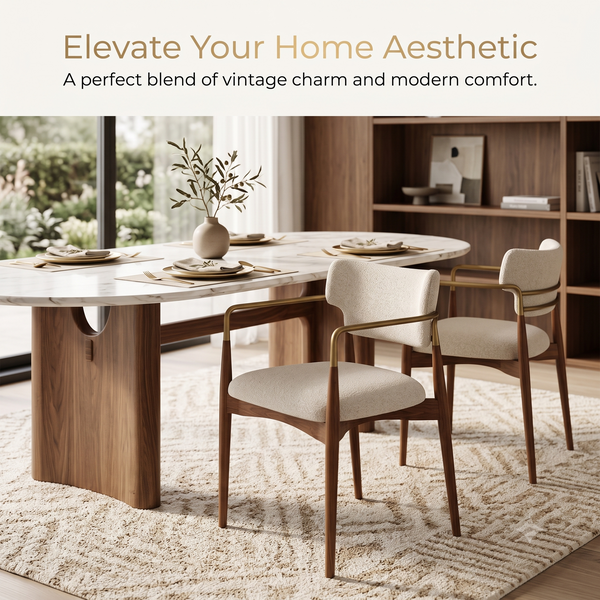 Premium Mid-Century Modern Dining Chair with Solid Ash Wood & Brass-Tone Metal