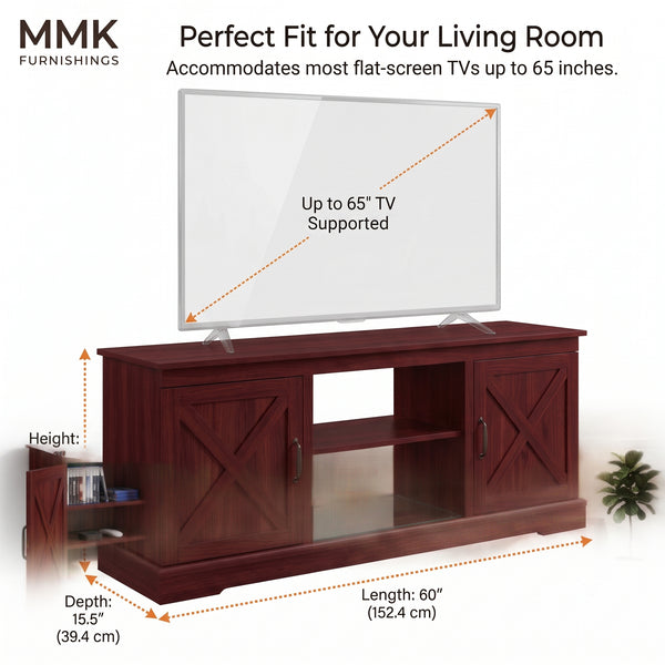 MMK FURNISHINGS Rustic Farmhouse TV Stand with Barn Door Cabinets