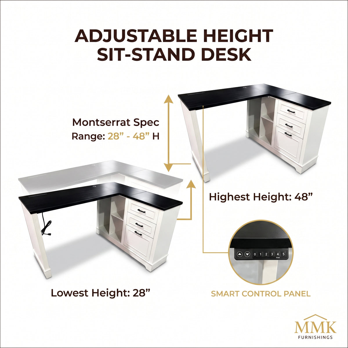 Premium 61" Two-Tone L-Shaped Home Office Desk with Storage & Ergonomic Lift Mechanism