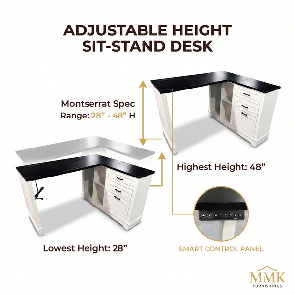 Premium 61" Two-Tone L-Shaped Home Office Desk with Storage & Ergonomic Lift Mechanism