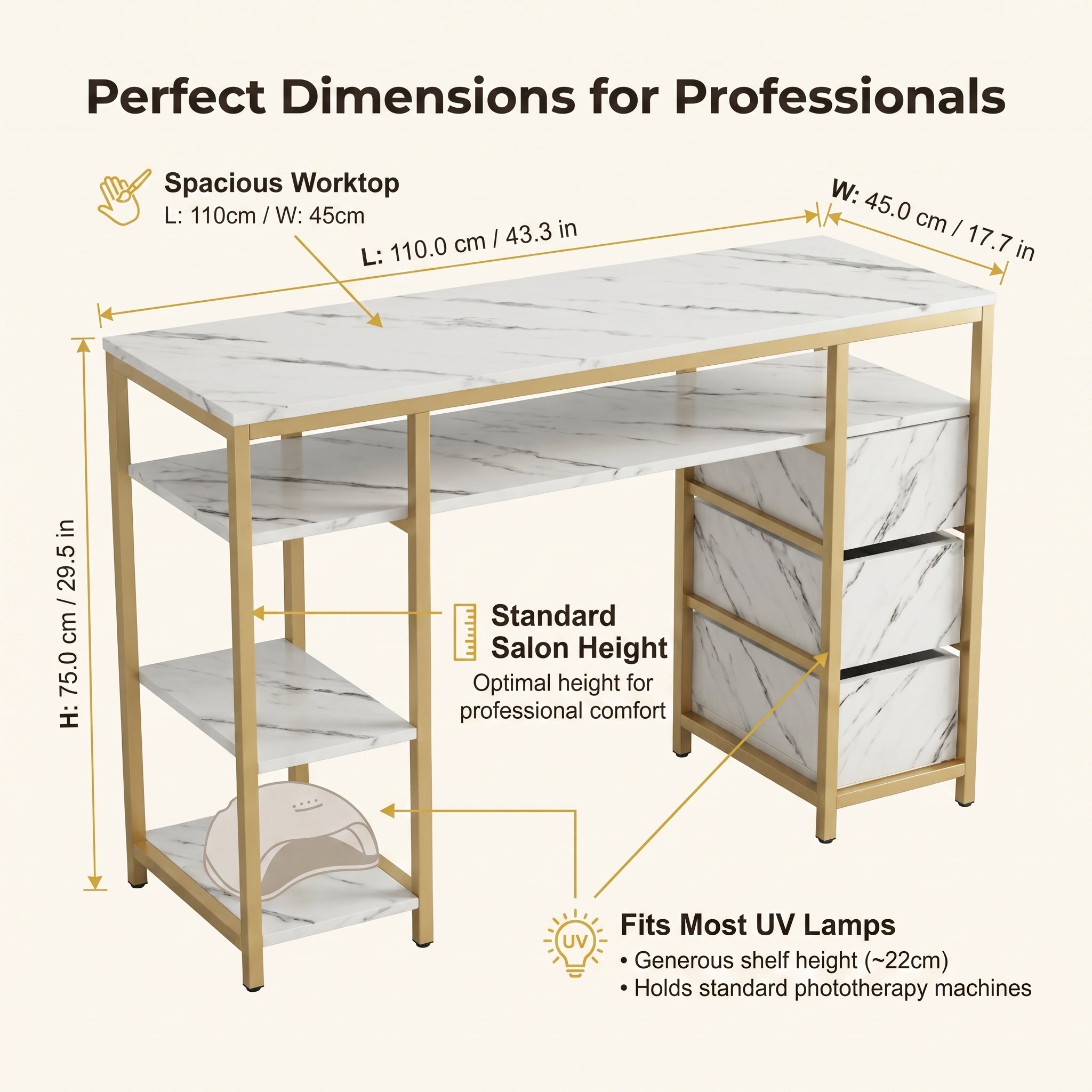 Premium Luxury White Marble & Gold Manicure Table Desk Secondary image